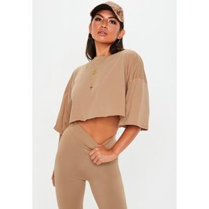 Missguided Tan Oversized Boxy Crop Top NWT